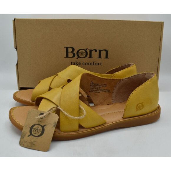 Born Womens Size 7 Ithica Yellow Full Grain Leather Open Toe Sandals Shoes - Picture 1 of 12